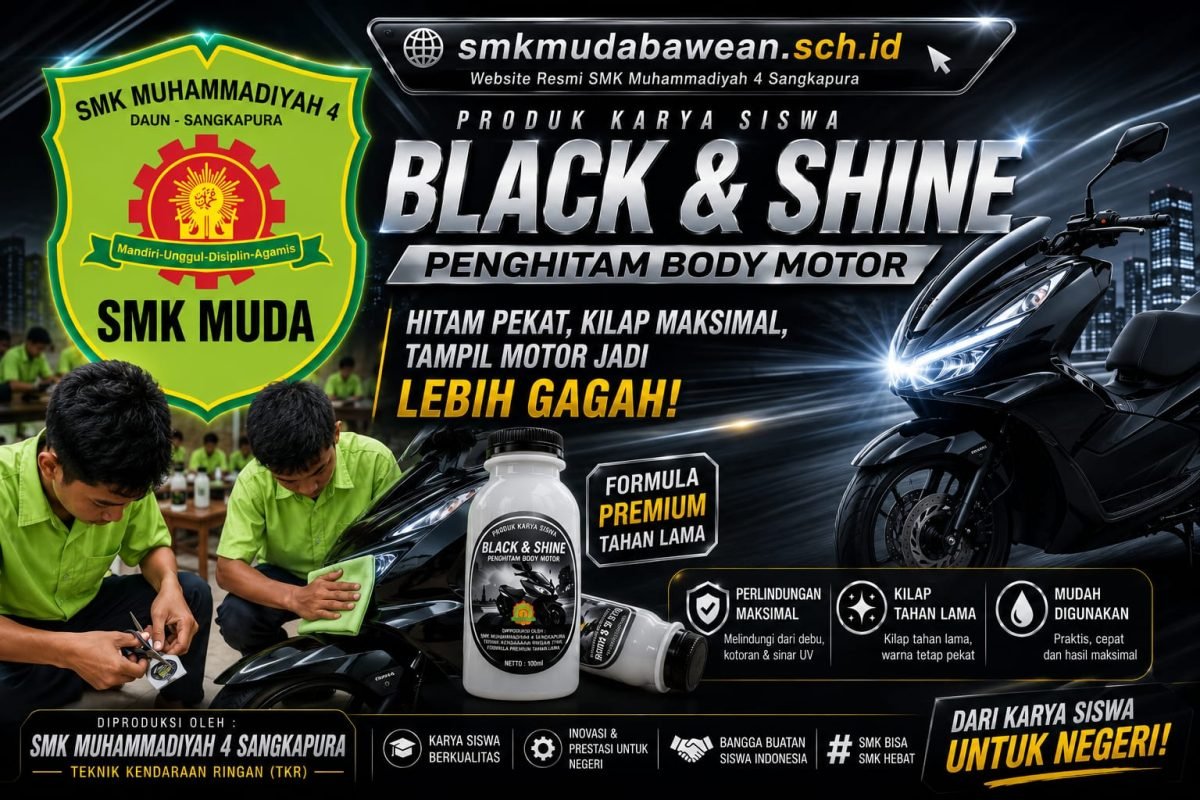 Thumbnail: Siswa SMK Muhammadiyah 4 Sangkapura Ciptakan "BLACK & SHINE" Penghitam & Pengkilap Body Motor Berbahan Silikon